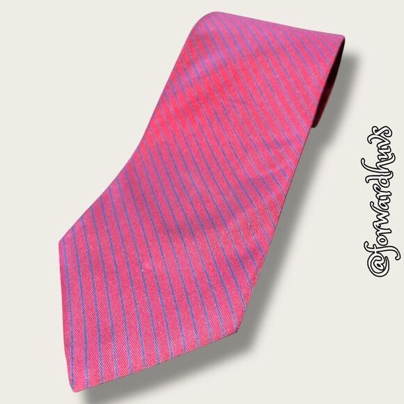 Tommy Hilfiger Red Necktie with Blue Pinstriping – 56 Inches Long - Picture 8 of 9